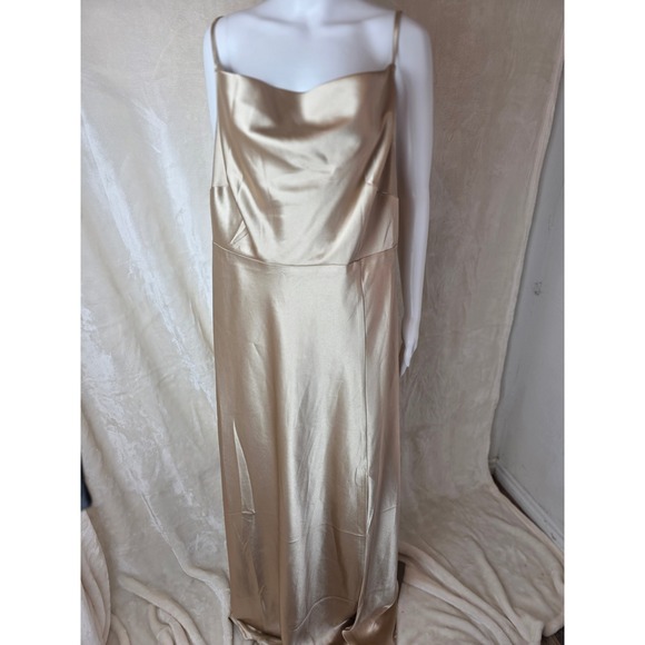 Birdy Grey Dresses & Skirts - Birdy Grey Satin Cowl Neck Maxi Dress Champagne Gold Bridesmaid NWT